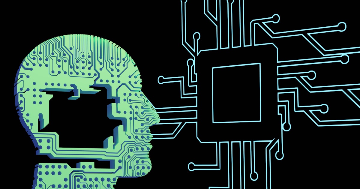 Generative AI Explained: How It Works and Its Business Applications 3 a person's head with a circuit board in front of it