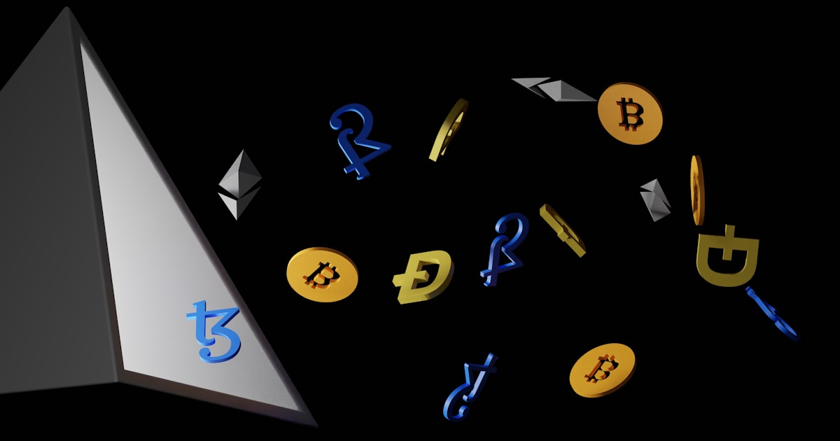 a pyramid with some bitcoins coming out of it