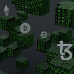a bunch of cubes with bitcoin symbols on them