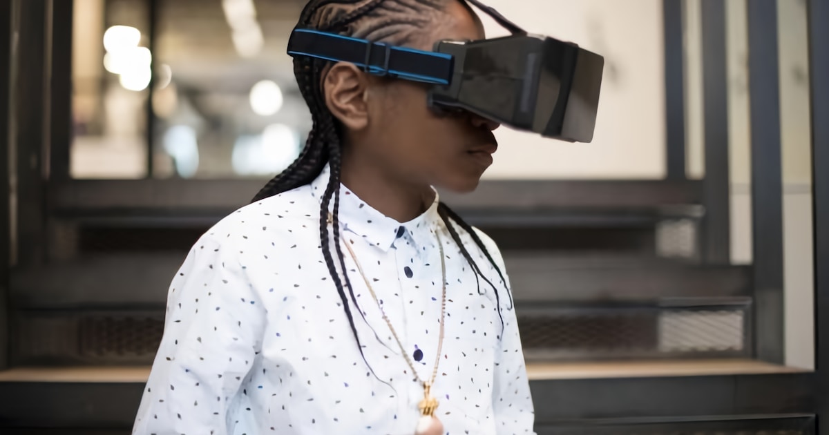 a woman wearing a pair of virtual glasses